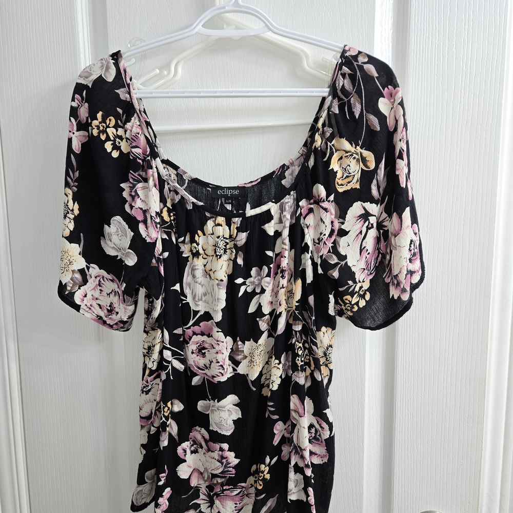 Eclipse Black and Pink Floral Blouse